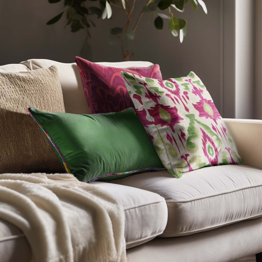 Pink and Green Ikat Print Pillow