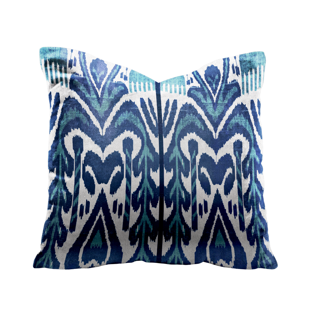 Indigo Blue and White Ikat Print Pillow