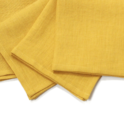 Vintage Solid light Yellow Cloth Napkins Set of 4 Napkins Overstitched Hems