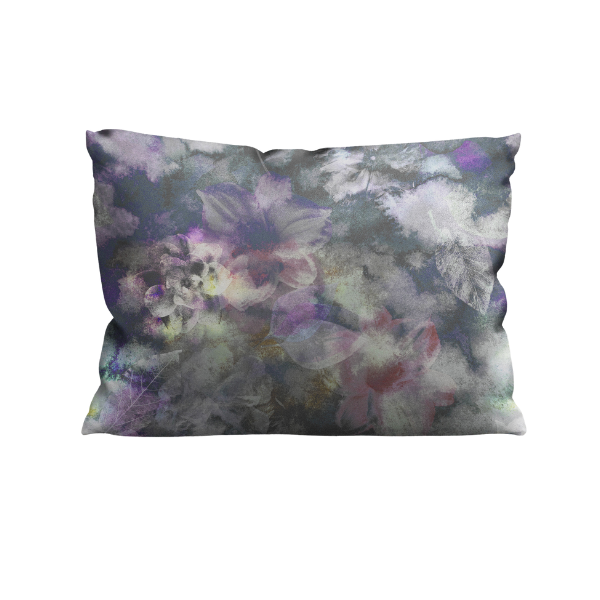 Grey Floral Velvet Suede Pillow - Bryony Storm Dorian