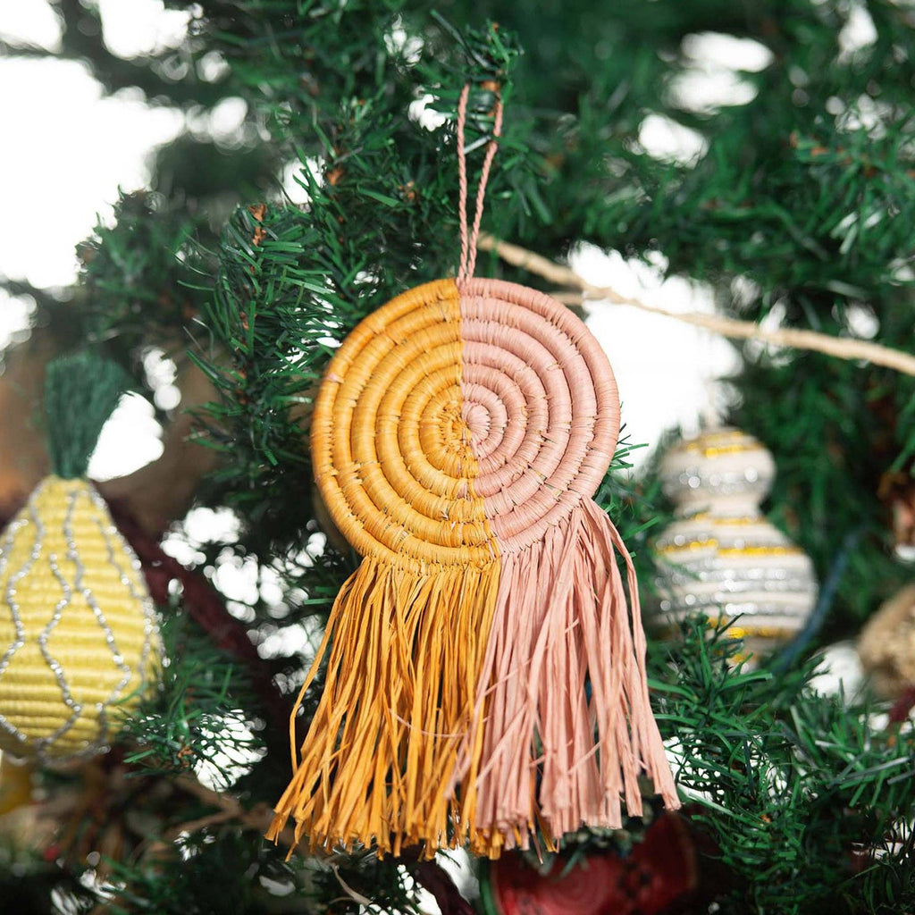 Blush + Mustard Fringed Disc Ornament