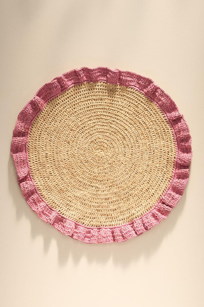 Handwoven Raffia Ruffle Placemat – Boho Chic Table Décor – Summer Table Accent