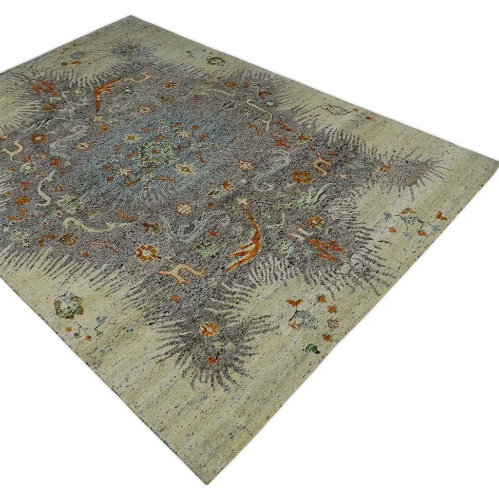 10x14 Hand Knotted Blue, Silver and Beige Recycled Silk Rug | OP52