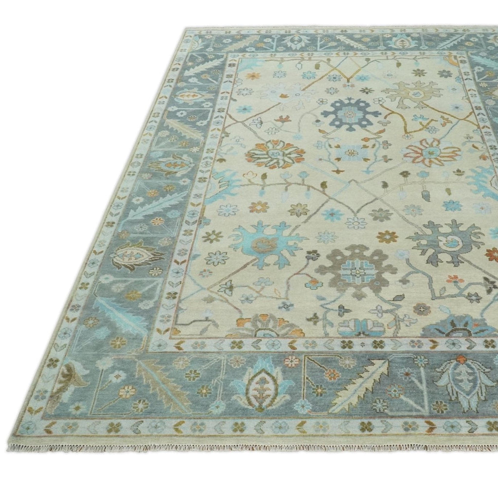 10x14 Hand Knotted Ivory and Gray Oriental Oushak Wool Area Rug | TRDCP9531014