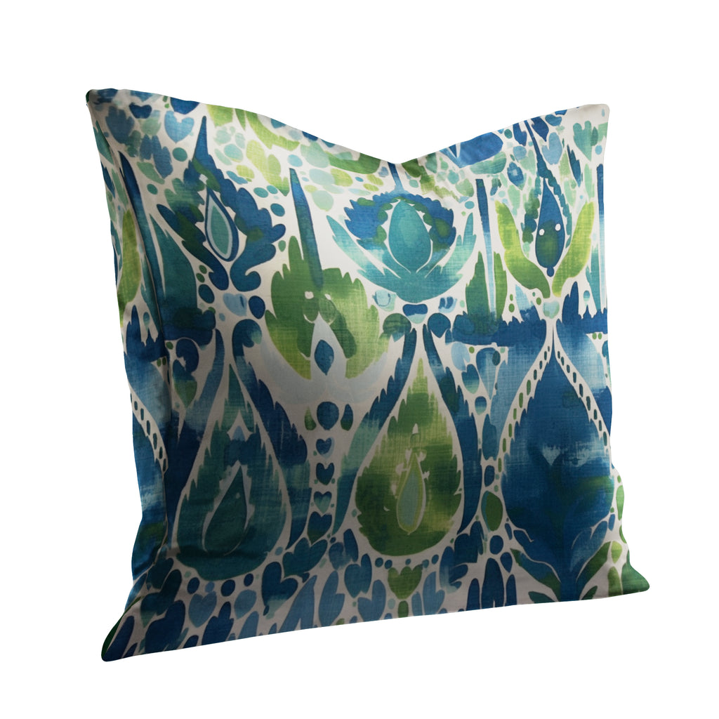 Blue and Green Ikat Print Pillow