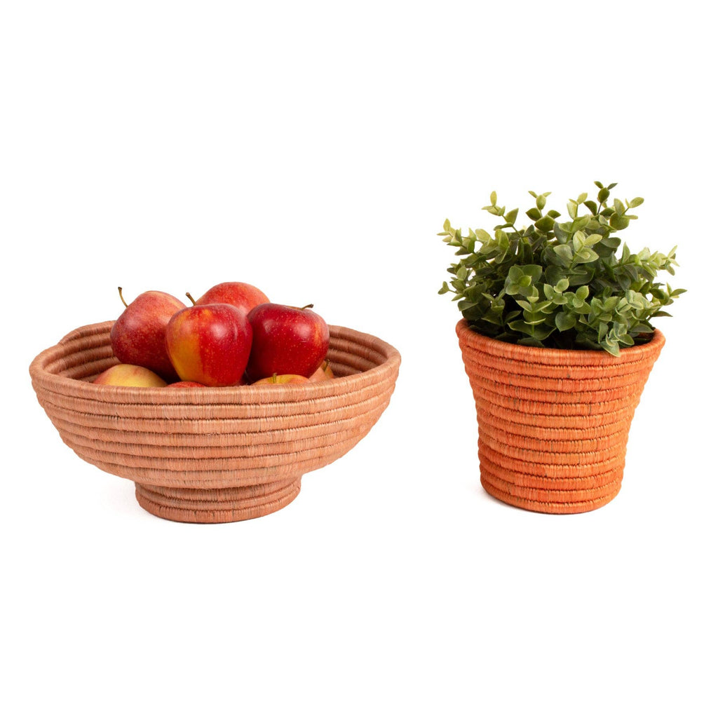 Seratonia Pedestal Bowl & Planter Duo - Sugarcane