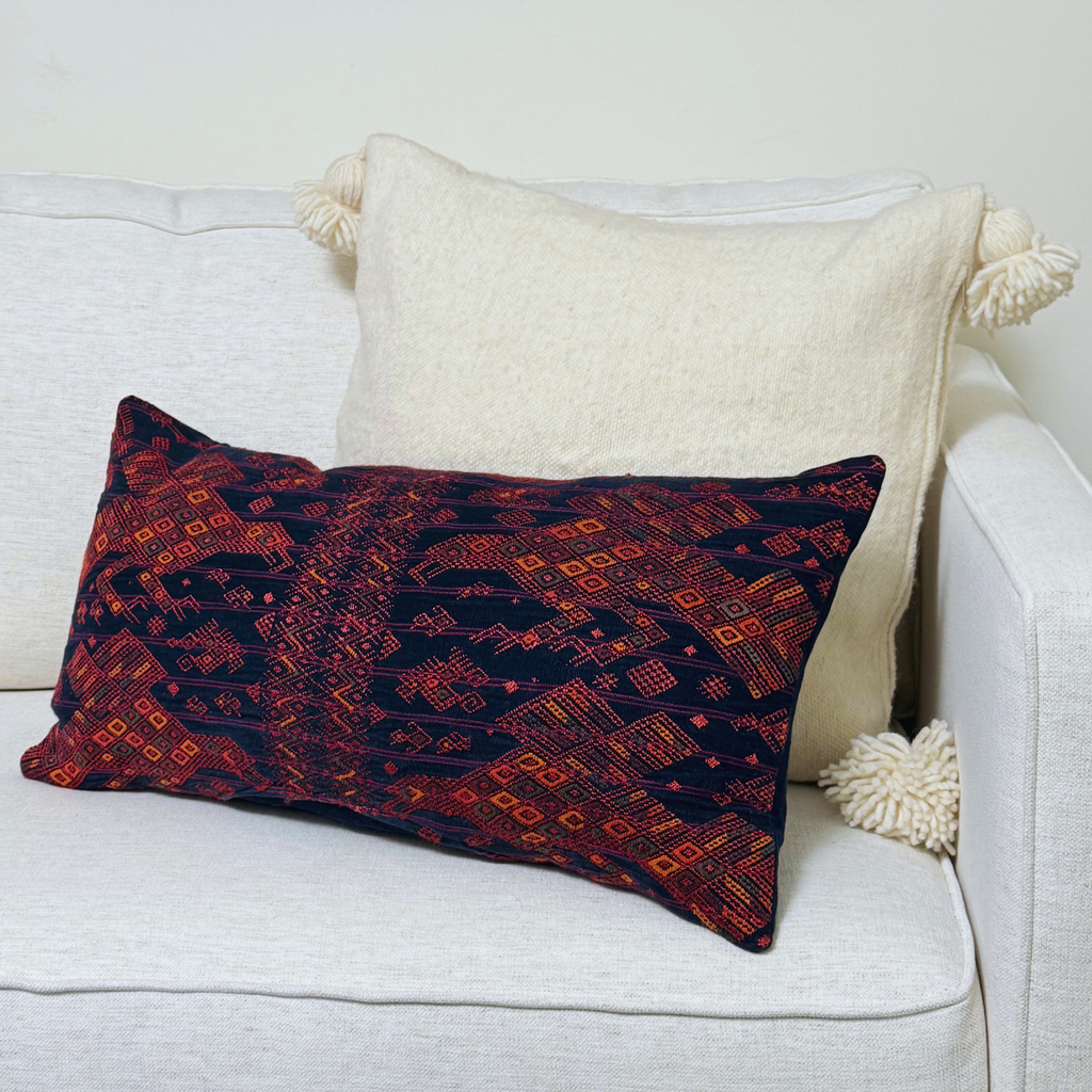 Embroidered Huipil & Handwoven Corte Throw Pillow Cover