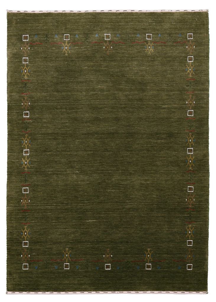 Ready to Ship Green Tribal Border Design Hand Loomed Wool Area Rug