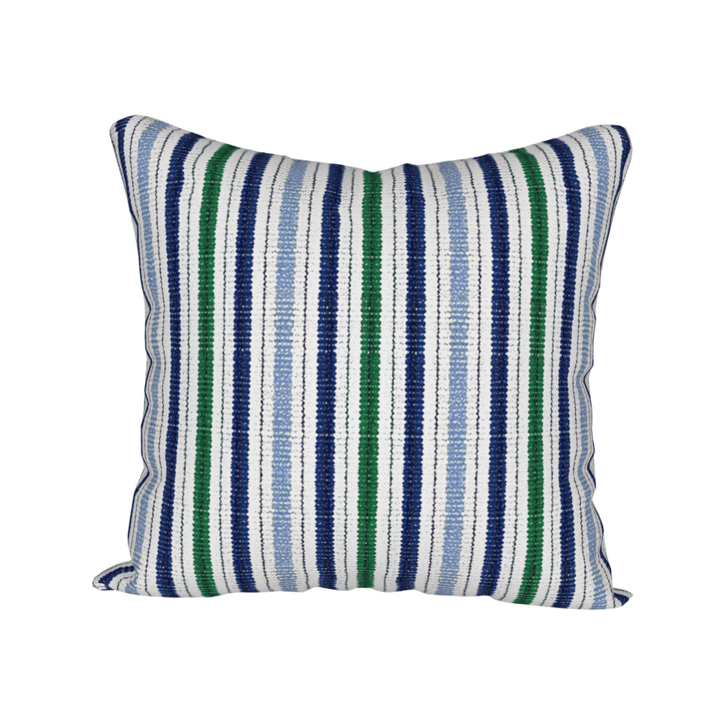 Navy and Green Summer Stripes Cotton Pillow