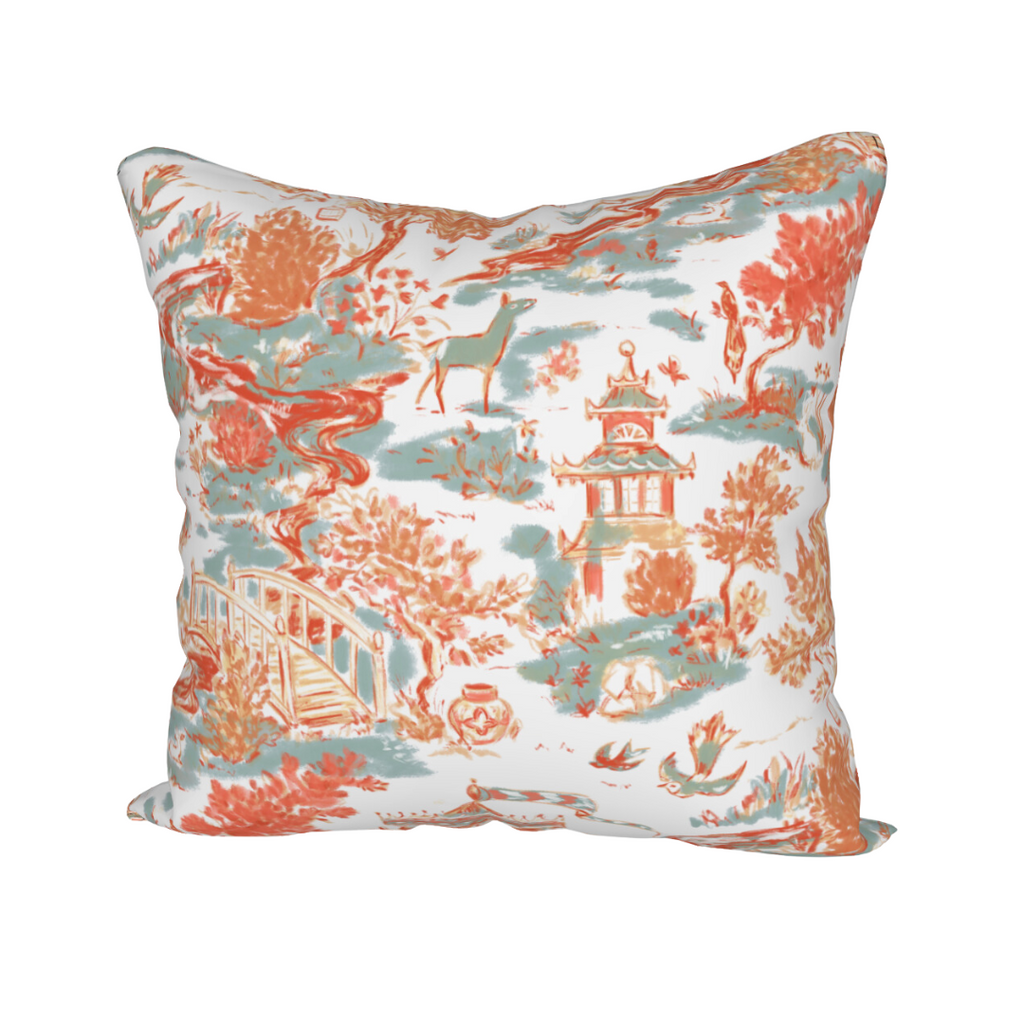 Luxury Toile Cotton Pillow - Summer House Coral