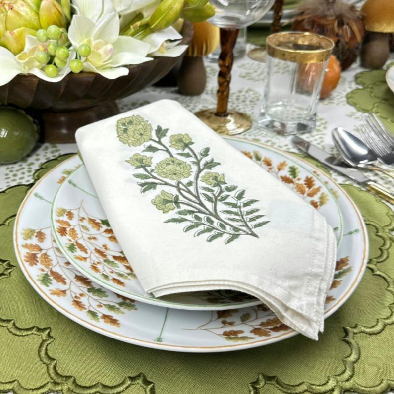 Green Flower Motif Napkin (set of 4)