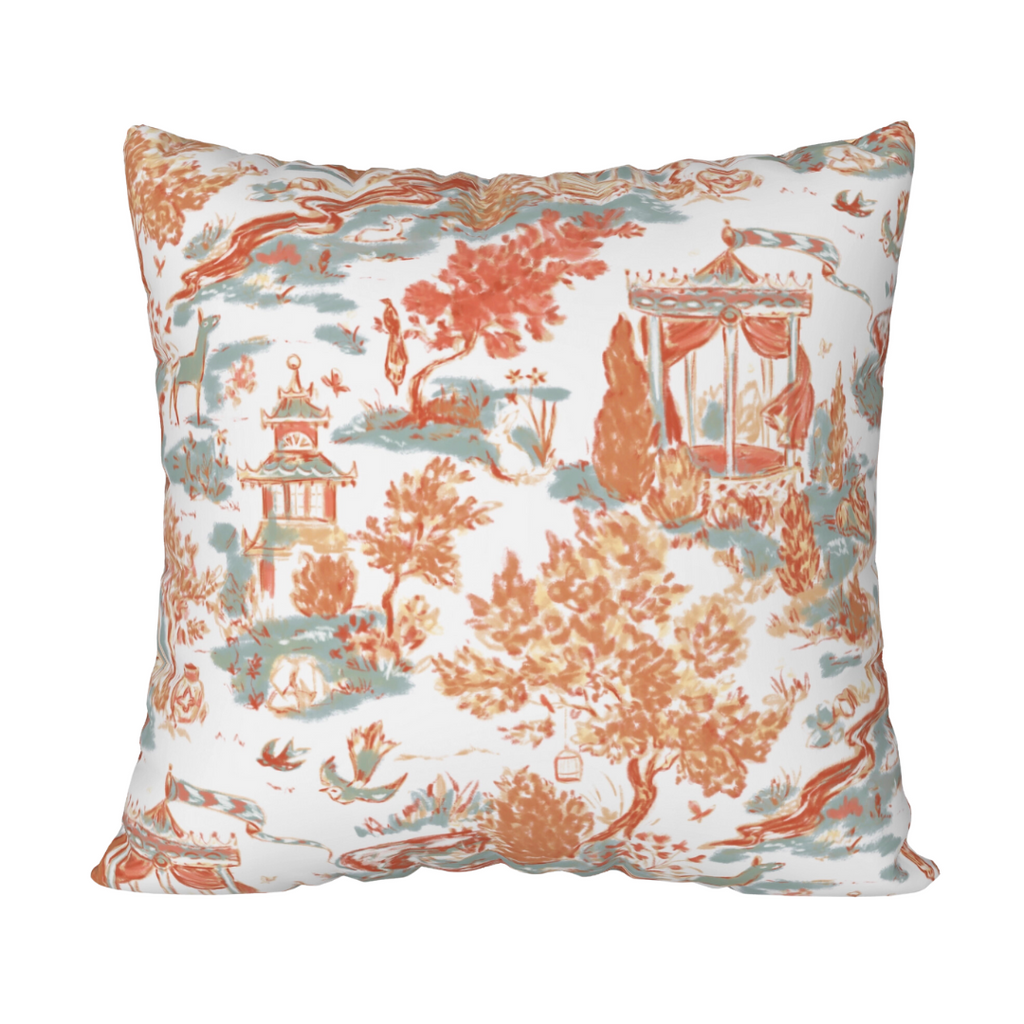 Luxury Toile Cotton Pillow - Summer House Coral