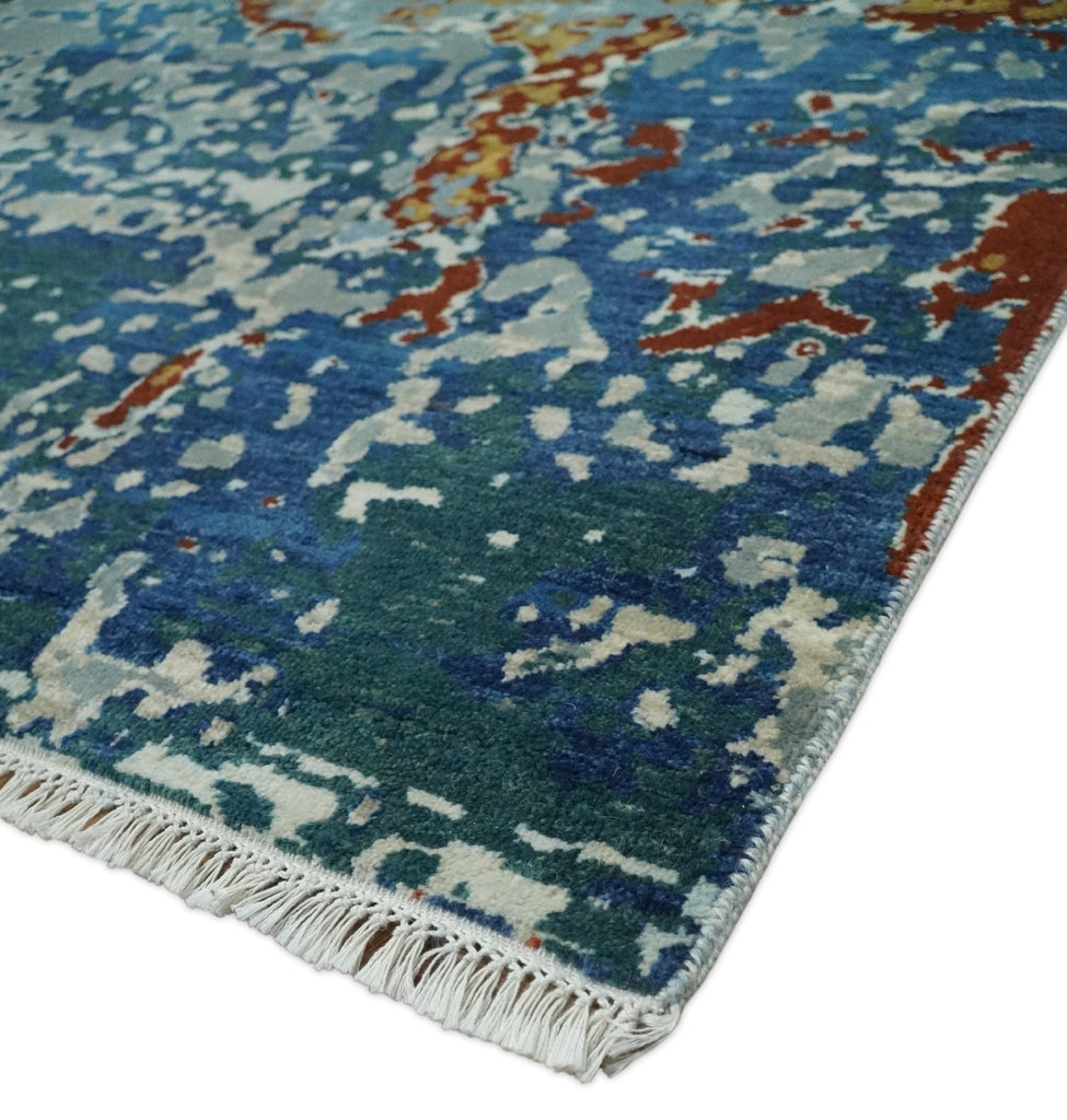 2.6x10 Fine Hand-Knotted Modern Abstract Wool & Silk Runner  - Blue | AGR12