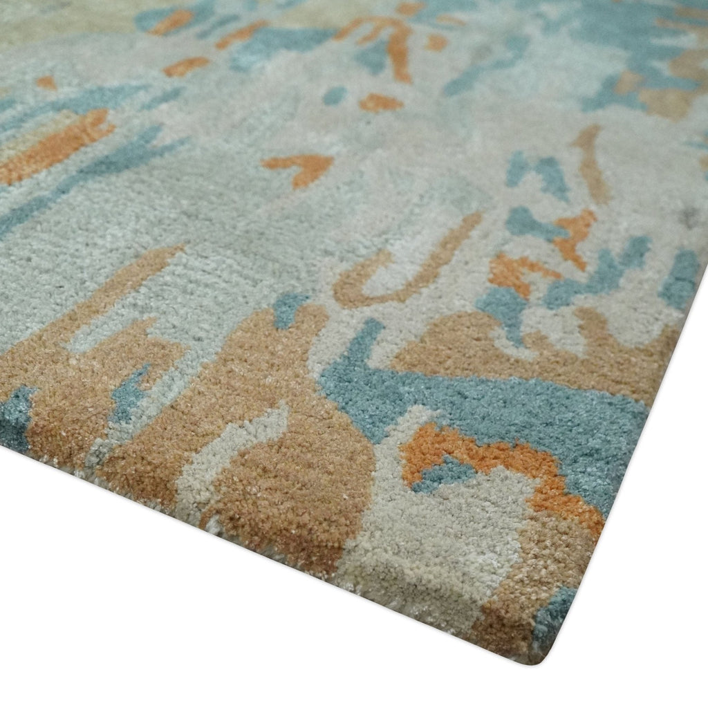 2x3 Handmade Abstract Design Silver, Beige, Teal and Rust made with fine wool Area Rug | TRDCP126423