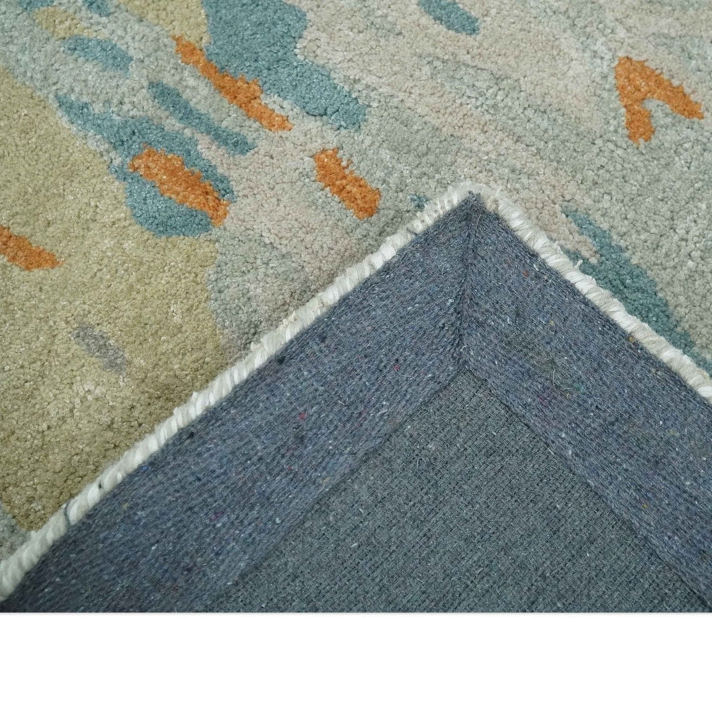 2x3 Handmade Abstract Design Silver, Beige, Teal and Rust made with fine wool Area Rug | TRDCP126423