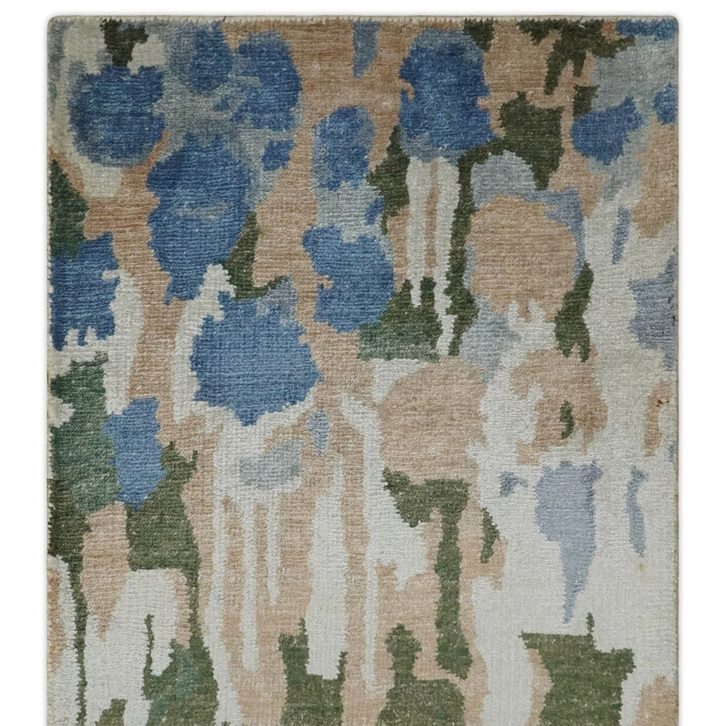 2x3 Modern Abstract Green, Peach, Silver and Blue Rug made with Art Silk| N3723