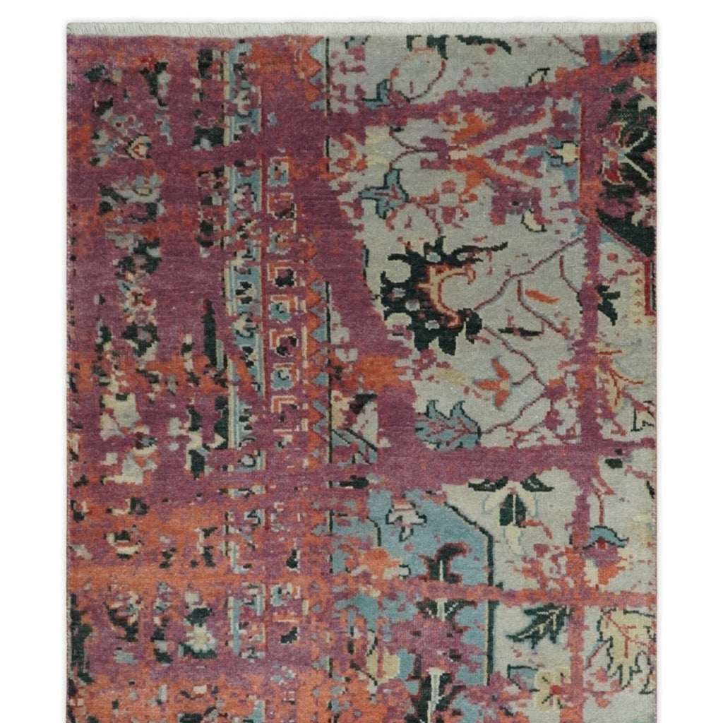 Peach Abstract Rug Hand Knotted Abstract Peach Wool Rug