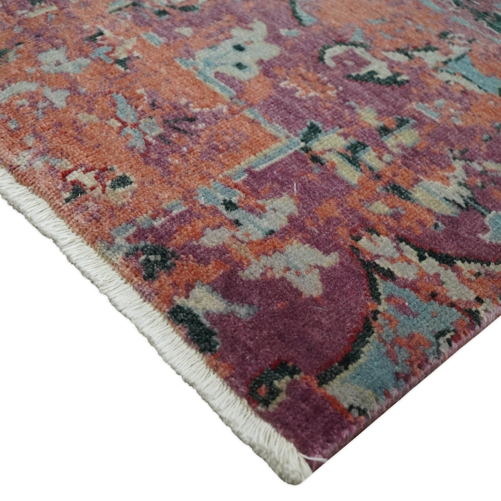 Peach Abstract Rug Hand Knotted Abstract Peach Wool Rug