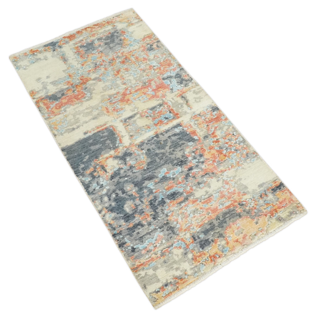 2x4 Abstract Peach, Gray, Ivory & Blue Rug | Art Silk| N3924