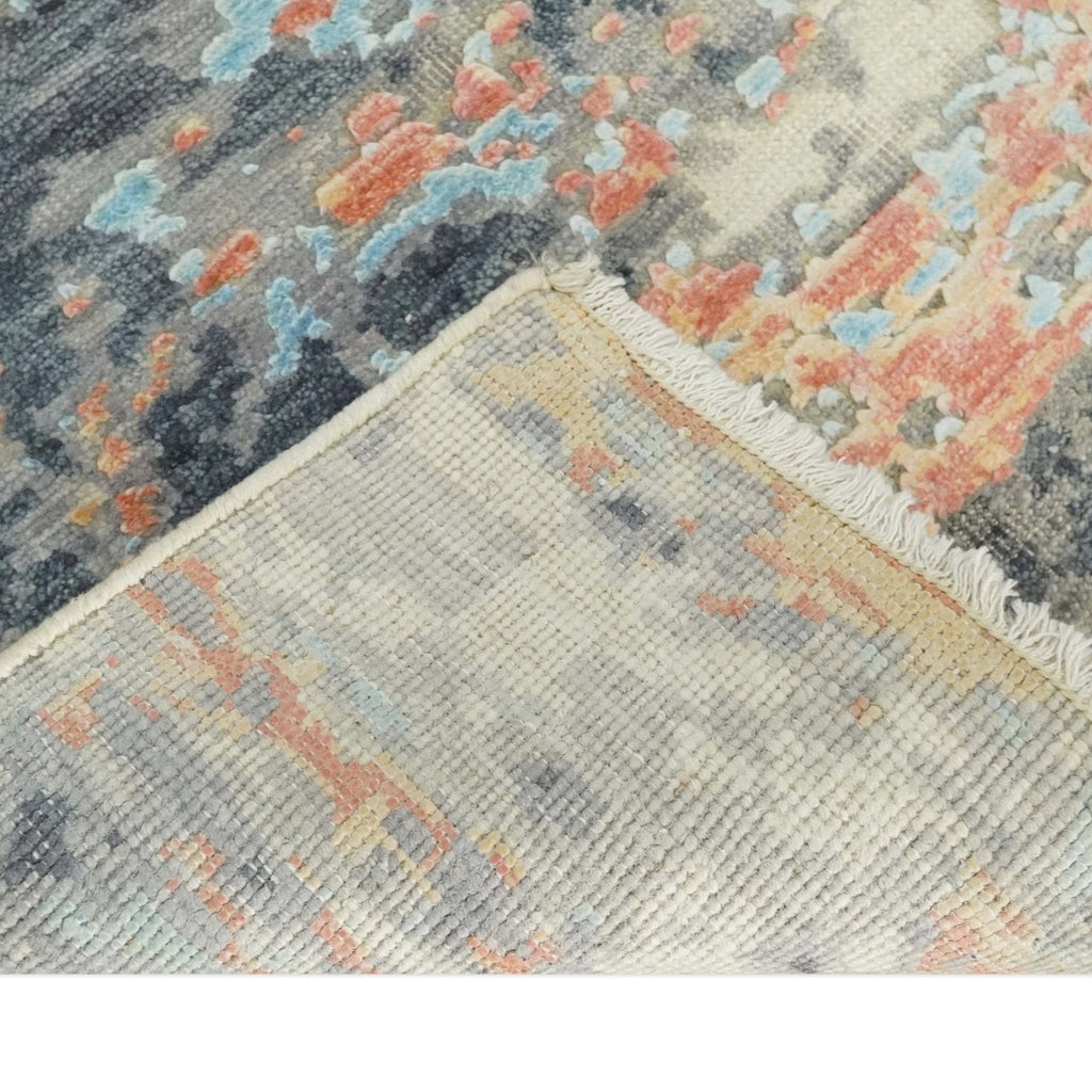 2x4 Abstract Peach, Gray, Ivory & Blue Rug | Art Silk| N3924