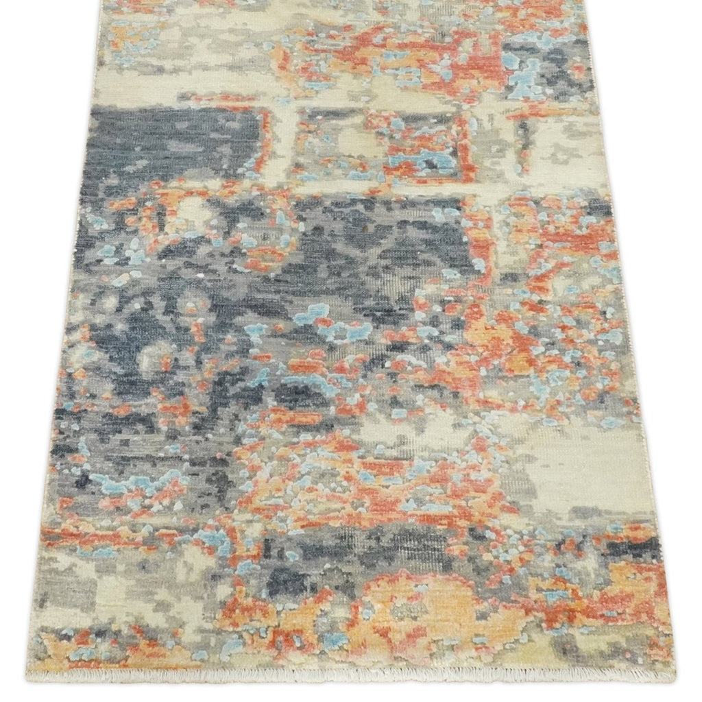 2x4 Abstract Peach, Gray, Ivory & Blue Rug | Art Silk| N3924