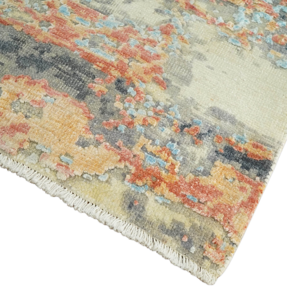 2x4 Abstract Peach, Gray, Ivory & Blue Rug | Art Silk| N3924