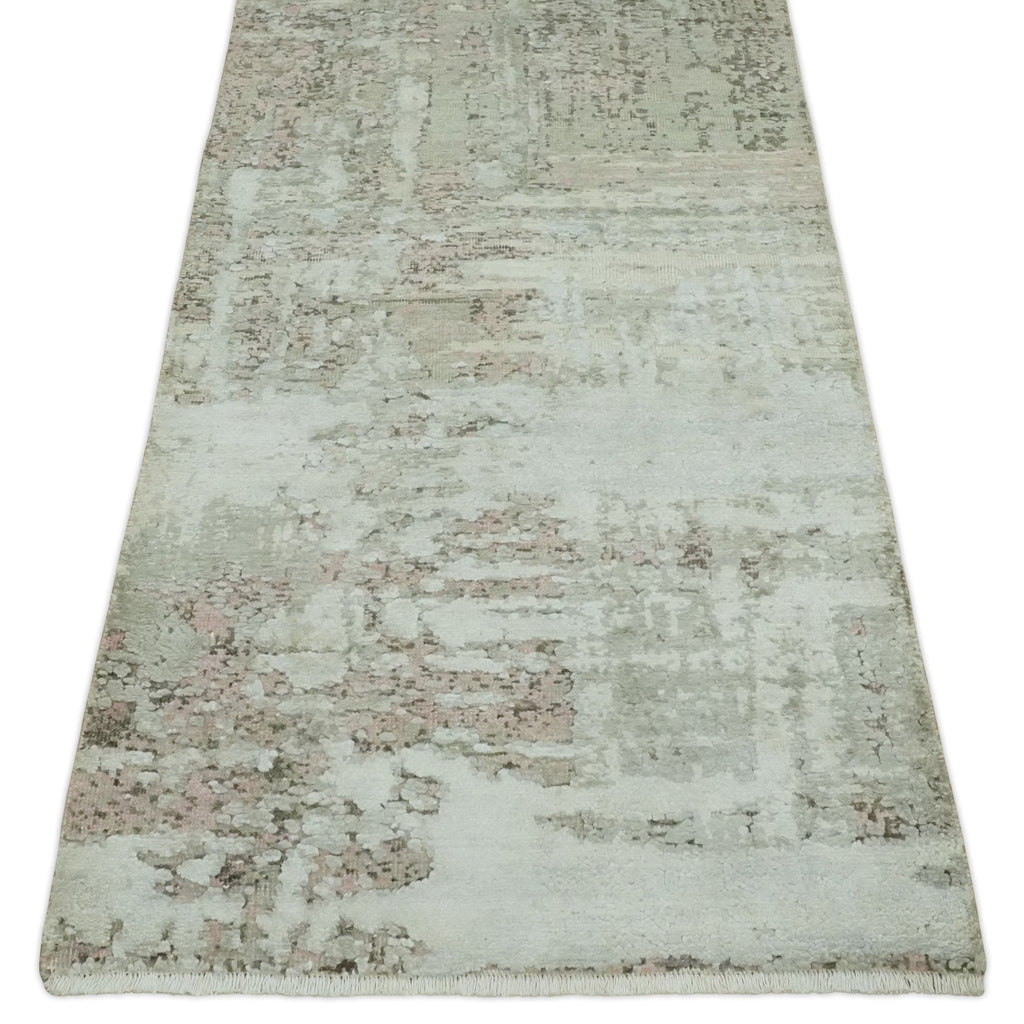 2x4 Modern Abstract Silver, Beige and Peach Rug made with Art Silk| N2124