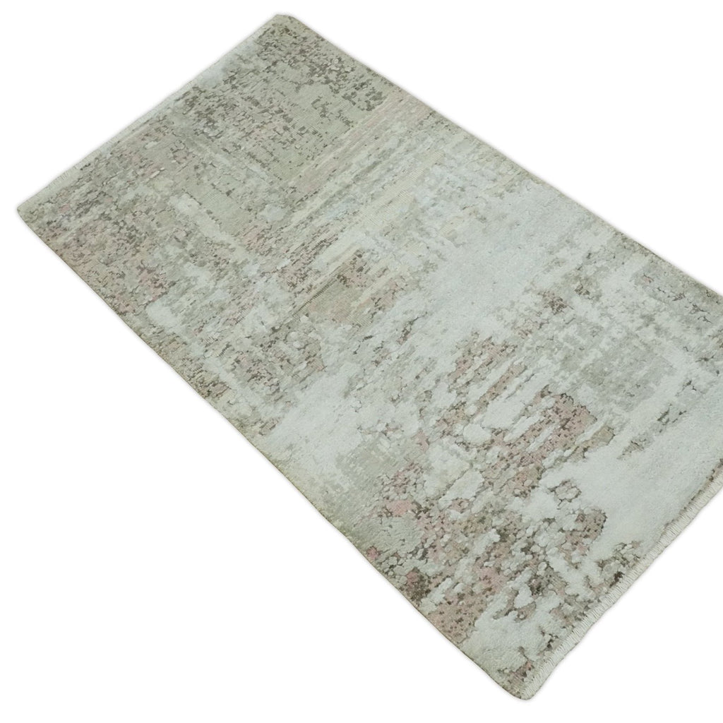 2x4 Modern Abstract Silver, Beige and Peach Rug made with Art Silk| N2124