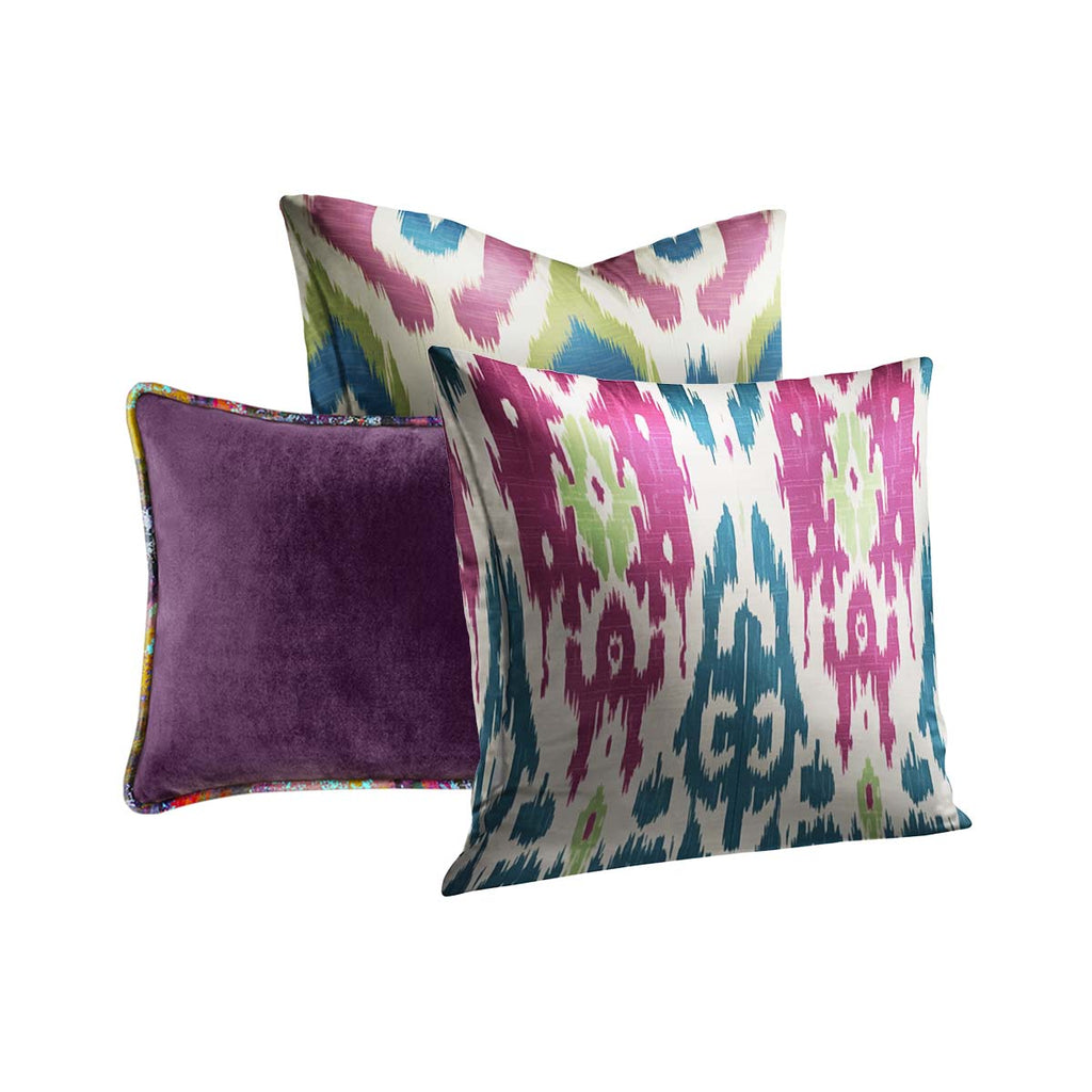 Teal and Plum Abstract Ikat Inspired Pillow