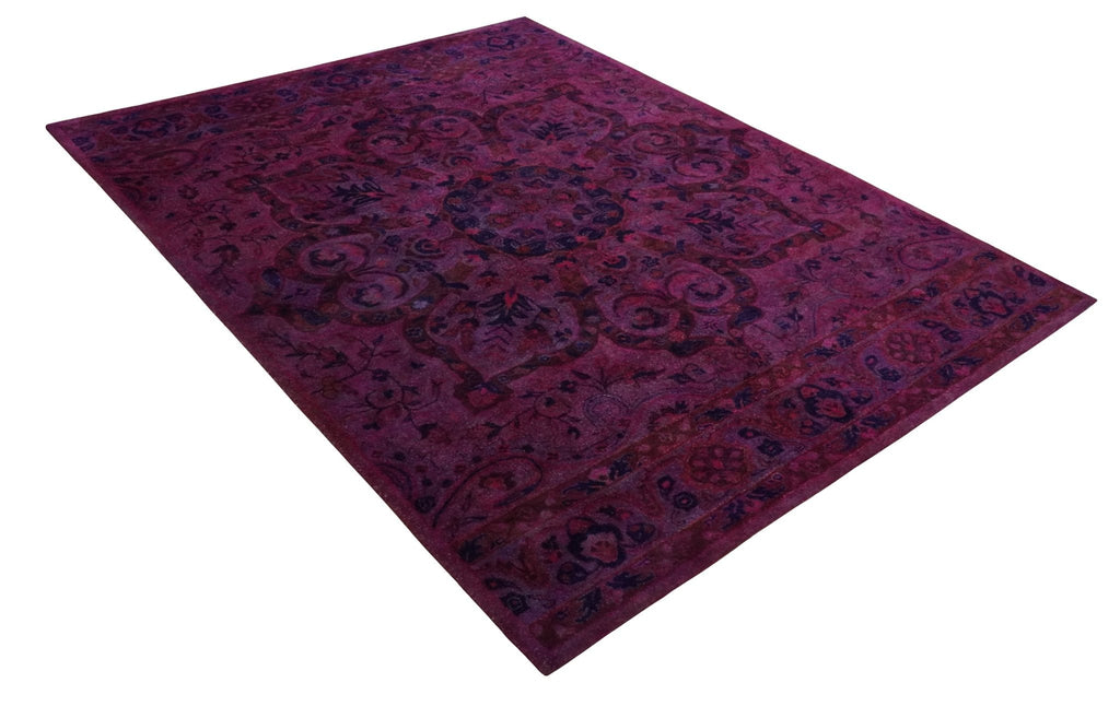 3x5, 5x8, 8x11 Pink Wine & Blue Over-Dyed Wool Rug