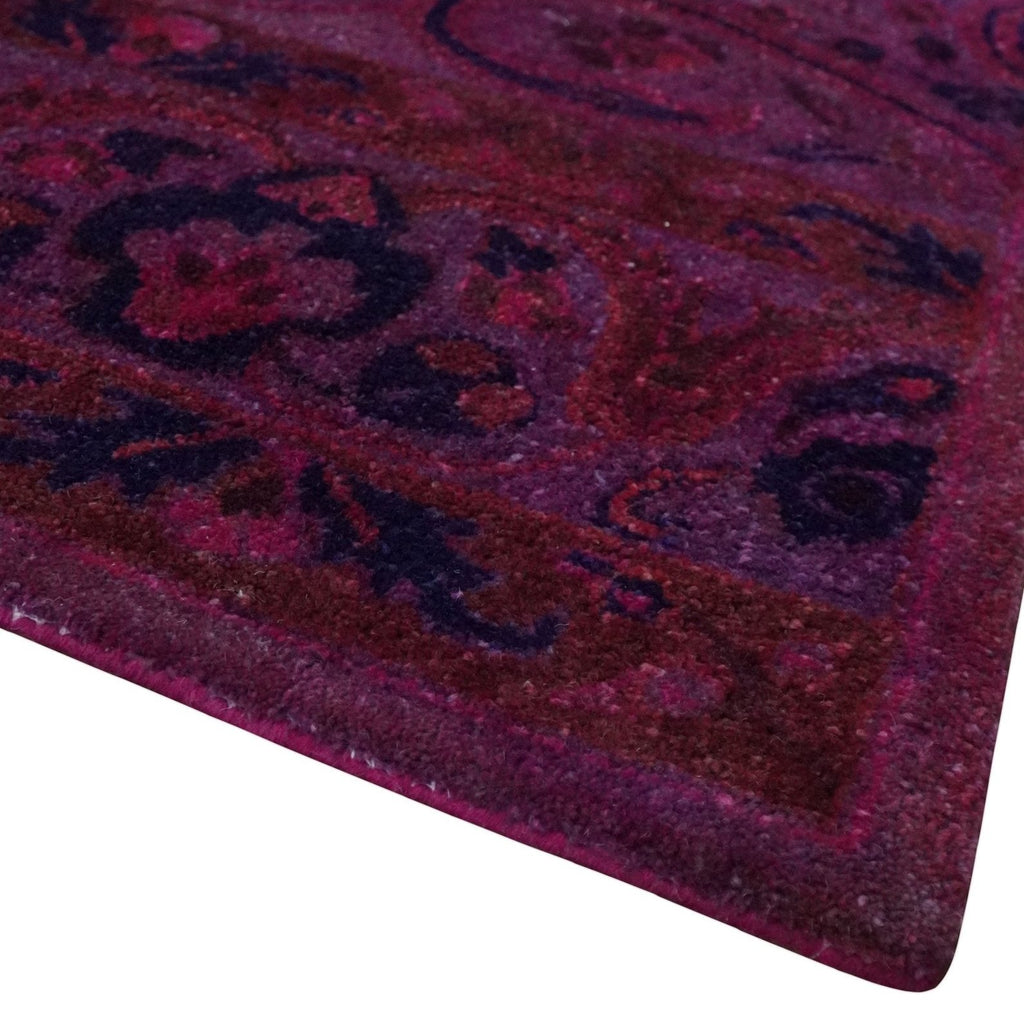 3x5, 5x8, 8x11 Pink Wine & Blue Over-Dyed Wool Rug