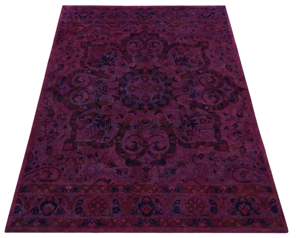 3x5, 5x8, 8x11 Pink Wine & Blue Over-Dyed Wool Rug