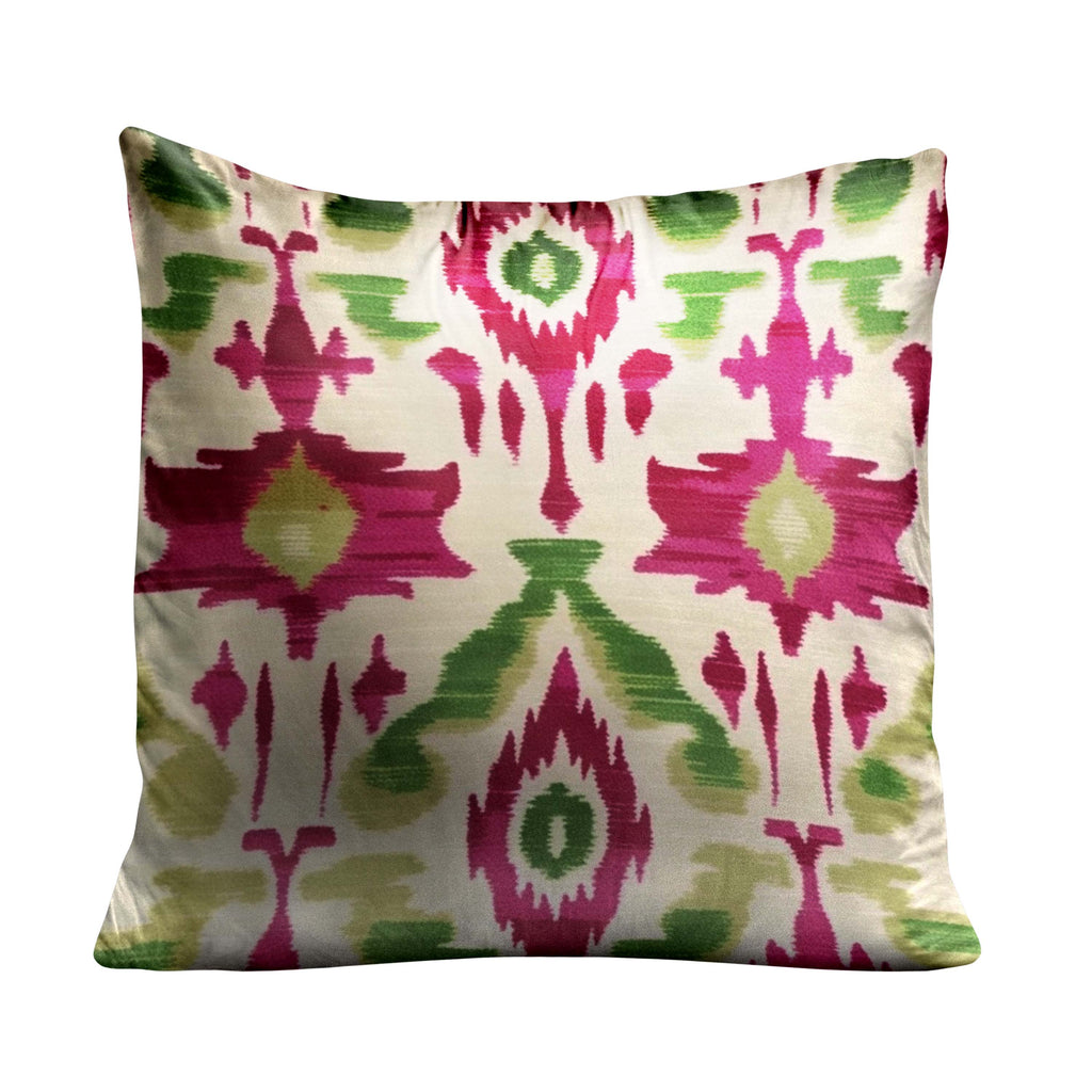 Pink and Green Ikat Print Pillow