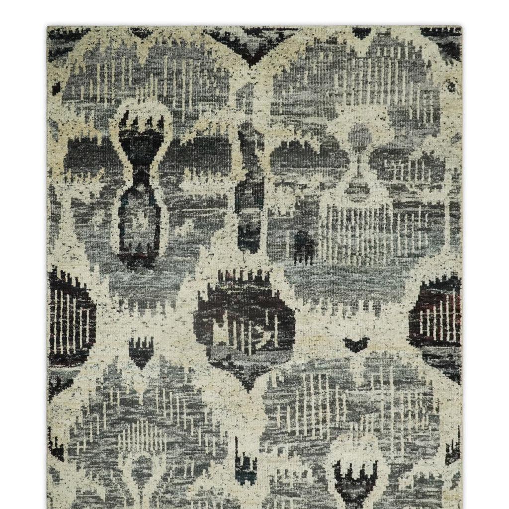 4x6 & 8x10 Hand Knotted Ivory, Charcoal & Brown Recycled Silk Rug | OP46