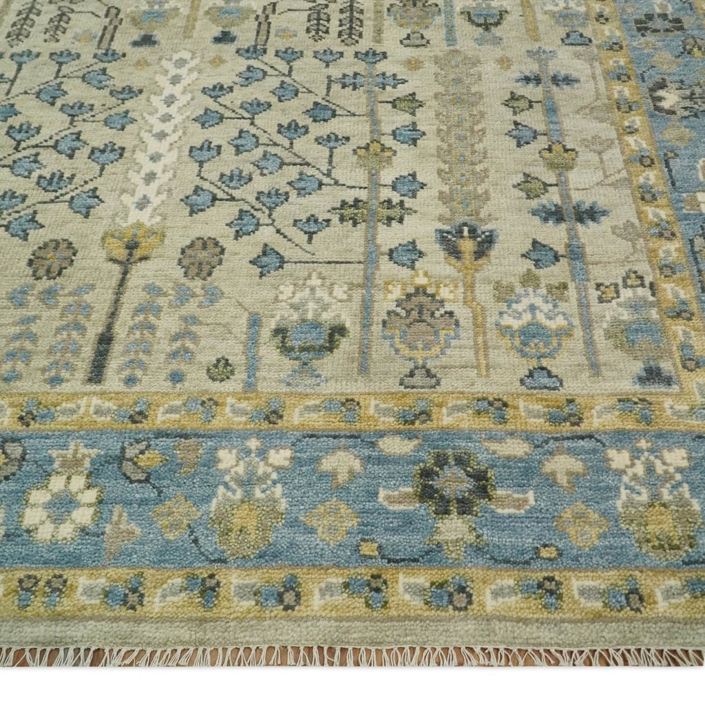 Tree of Life Beige & Blue Traditional Hand-Knotted Wool Area Rug