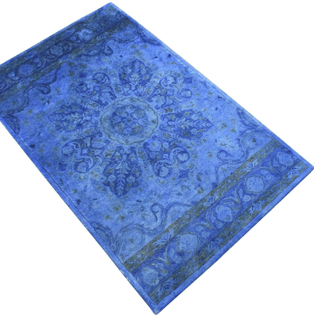 3x5, 5x8 Handmade Blue Over-Dyed Wool Rug | TUF10