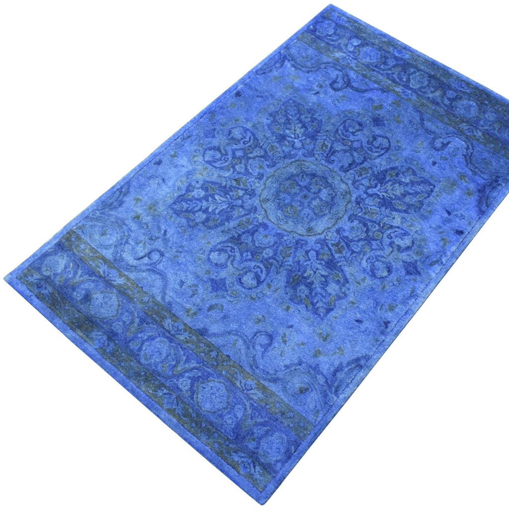 3x5, 5x8 Handmade Blue Over-Dyed Wool Rug | TUF10