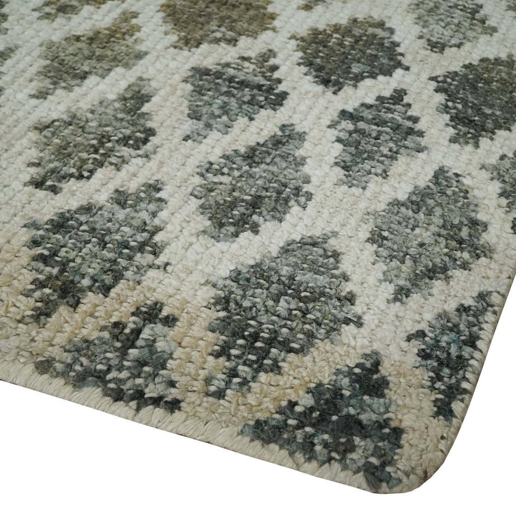 5x8 Hand Knotted Beige, Charcoal & Olive Recycled Silk Rug | OP87