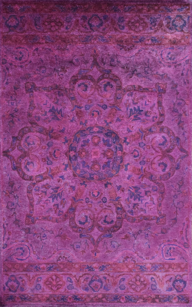 3x5, 5x8, 8x11 Pink Wine & Blue Over-Dyed Wool Rug