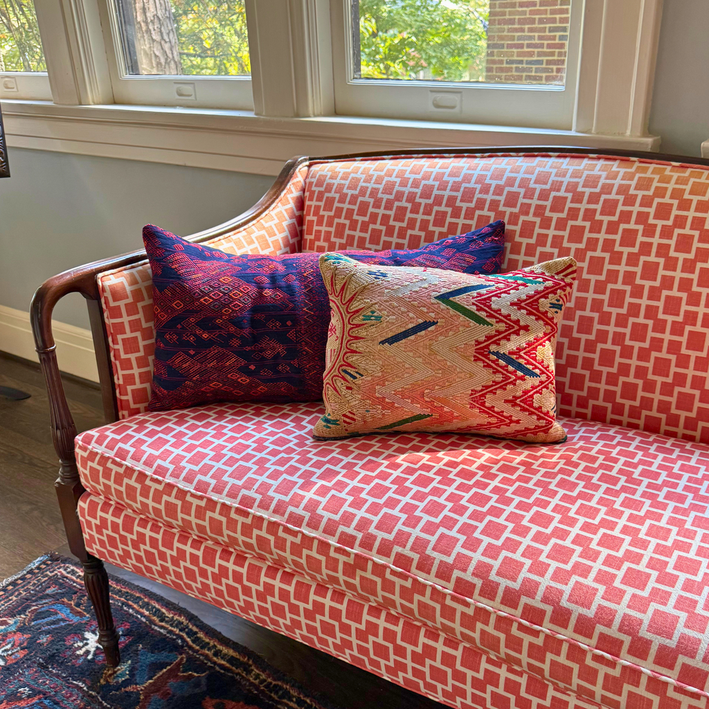 Embroidered Huipil & Handwoven Corte Throw Pillow Cover