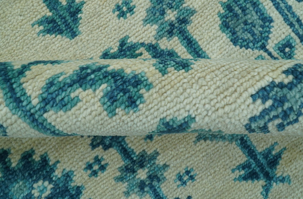 Custom Made Traditional Tree of Life Teal And Ivory Hand Knotted Wool Rug