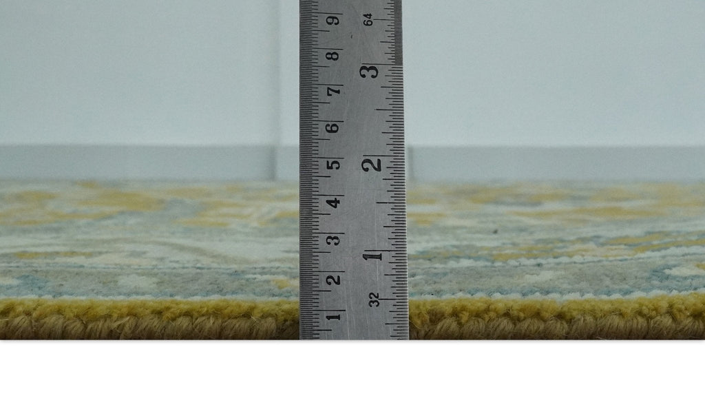 6x9 Mustard, Ivory and Gray Hand Knotted Traditional Oriental Oushak wool area rug