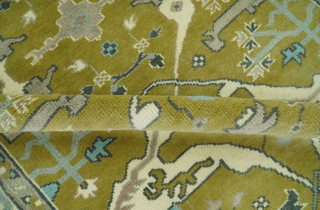 6x9 Olive and Ivory Hand Knotted Traditional Oriental Oushak wool area rug