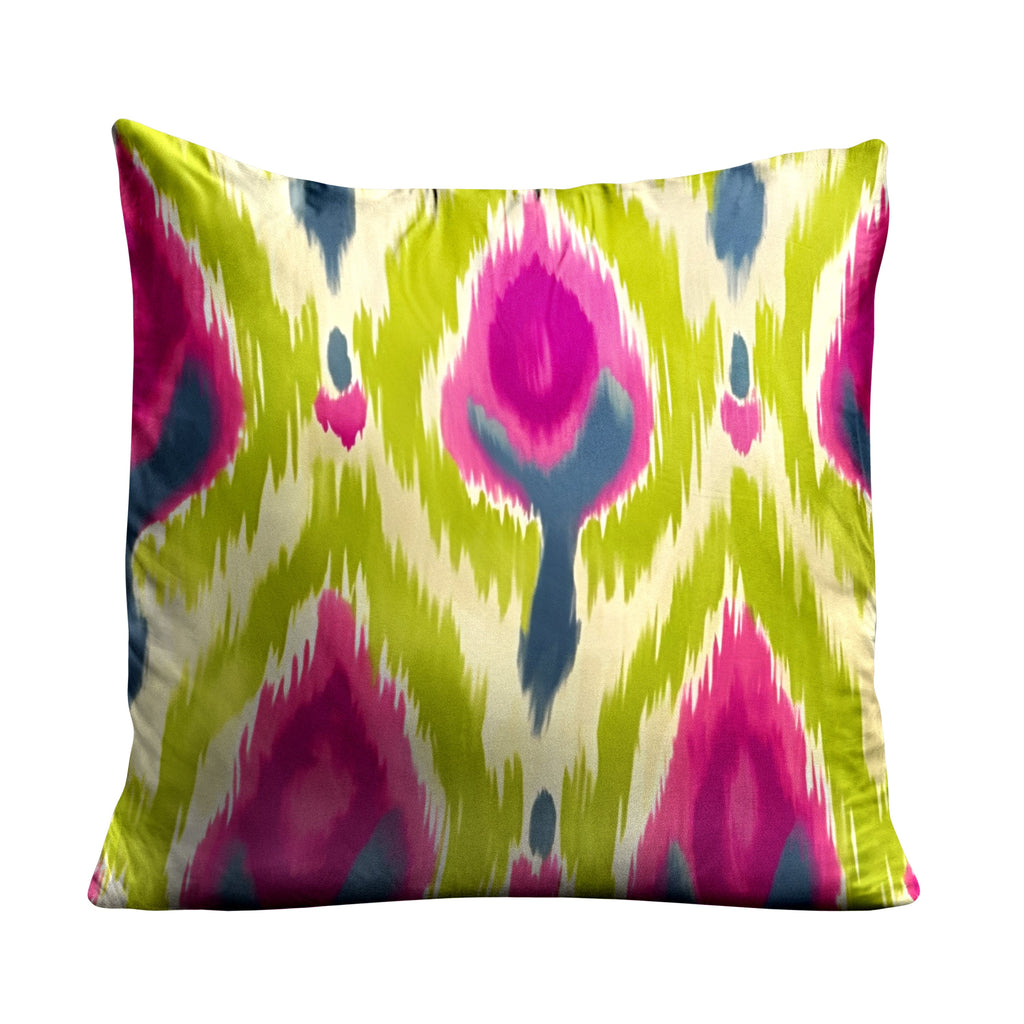 Lime Green and Magenta Ikat Inspired Pillow