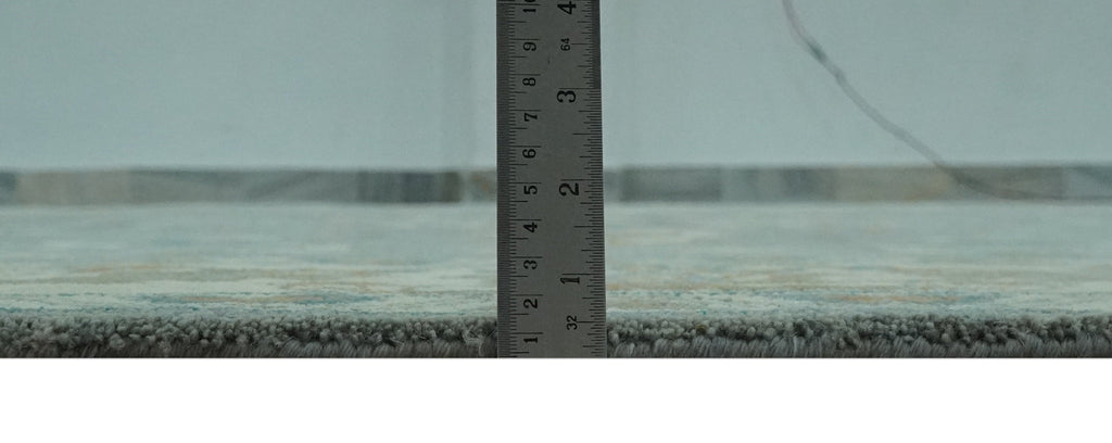 8x10 Traditional Floral Silver and Ivory Hand Knotted wool area rug