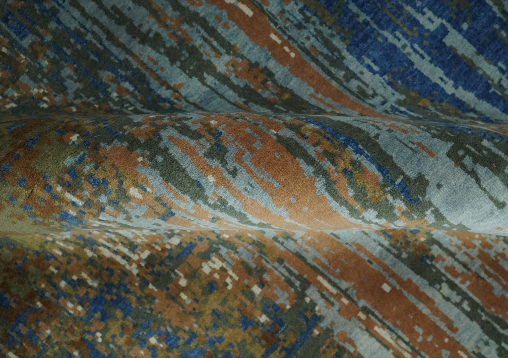 8x10 Fine Hand Knotted Blue and Brown Modern Abstract Wool Area Rug | AGR42