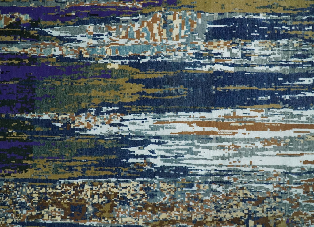 8x10 Fine Hand Knotted Brown Multicolor Modern Abstract Wool and Bamboo Silk Area Rug | AGR19