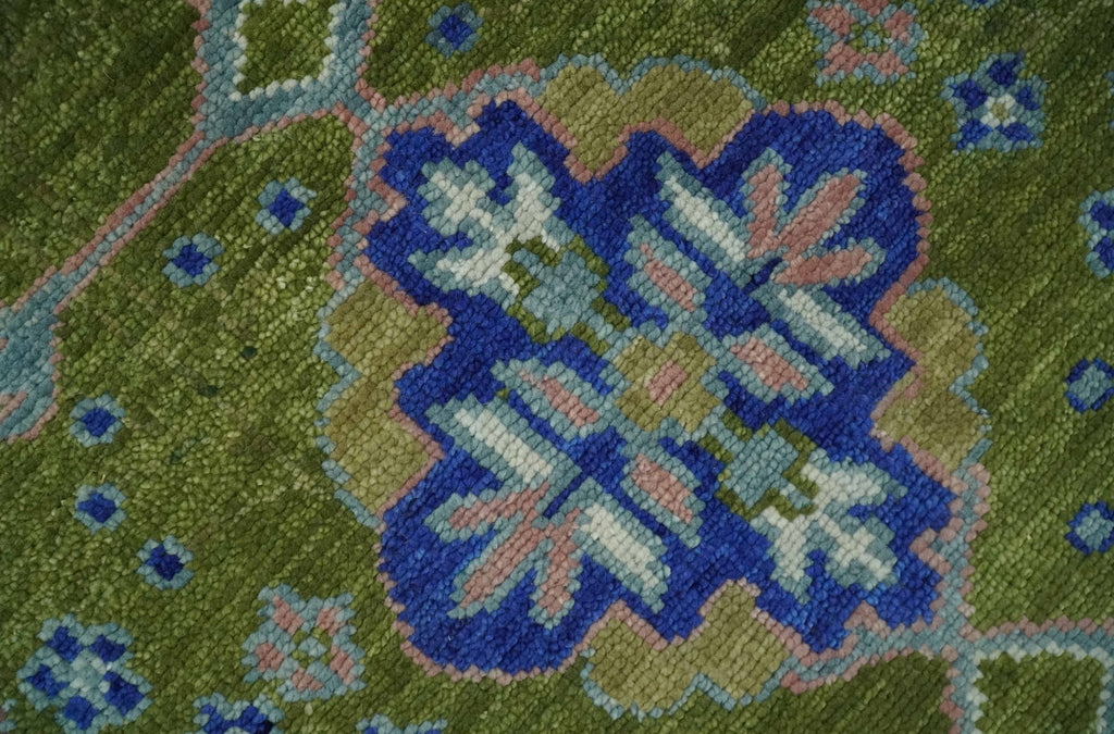 8x10 Green, Blue and Peach Hand Knotted Vibrant Donegal Floral Wool Rug