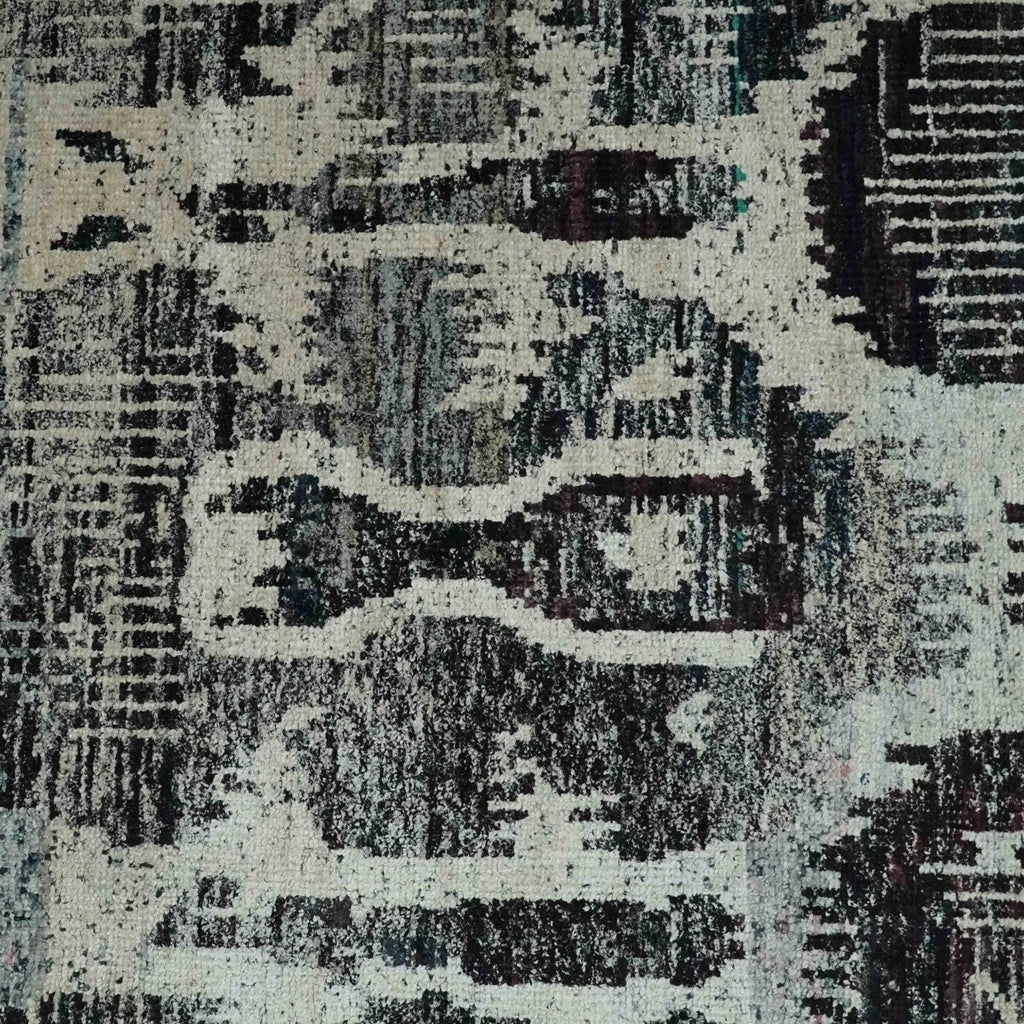 4x6 & 8x10 Hand Knotted Ivory, Charcoal & Brown Recycled Silk Rug | OP46