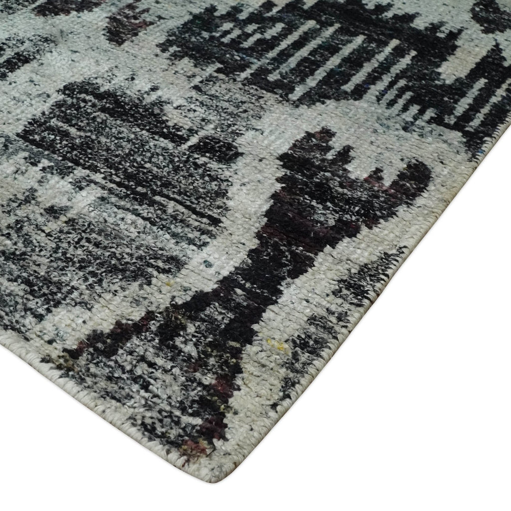 4x6 & 8x10 Hand Knotted Ivory, Charcoal & Brown Recycled Silk Rug | OP46